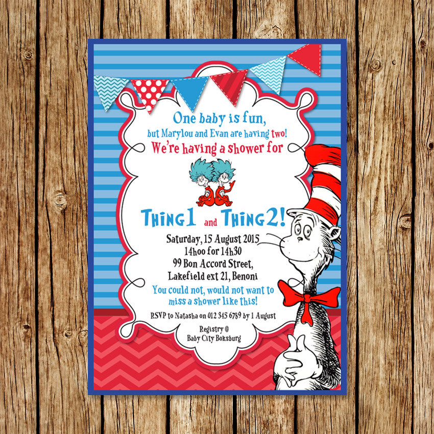Dr Seuss 3 Baby Shower Invitation - Love my Goodies