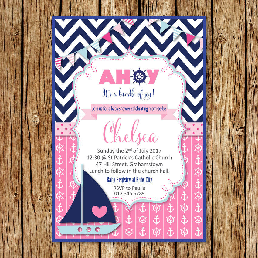 Pink Nautical Baby Shower Invitation - Love my Goodies