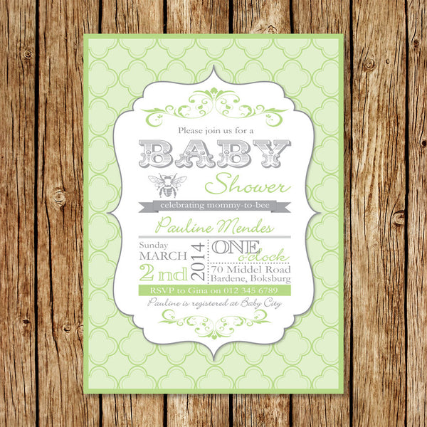 Minty Bee Baby Shower Invitation - Love my Goodies